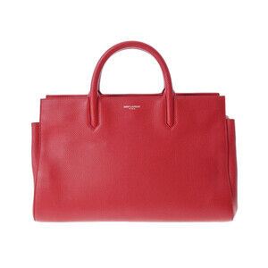 SAINT LAURENT Cabas Rive Gauche Red Leather Handbag